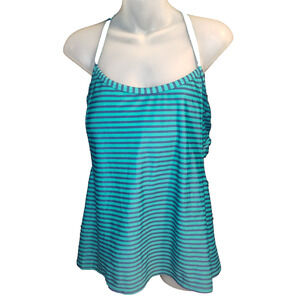 Xersion Women’s Blue Teal Striped Swimwear Tankini Top Size 20W BG23
